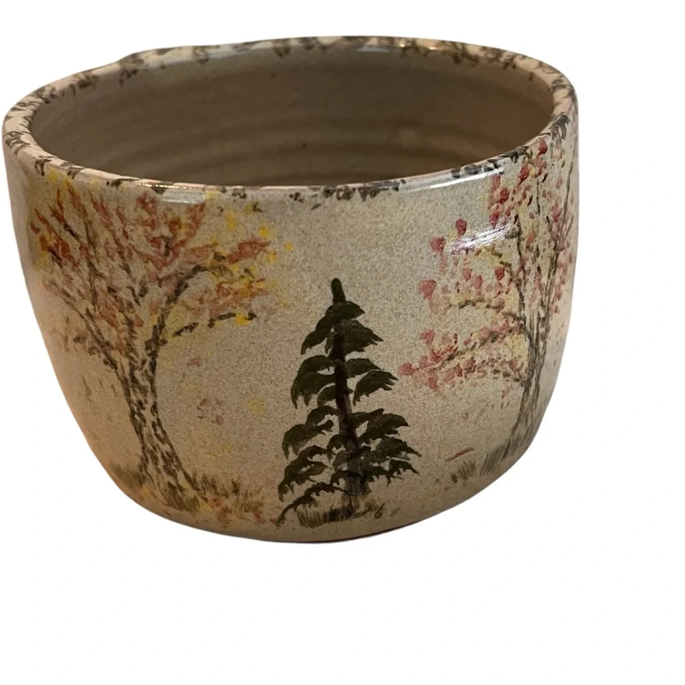 2001 Pigeon Switch Pottery Bowl with Handle Large Mug Trees Nature Hand Painted
